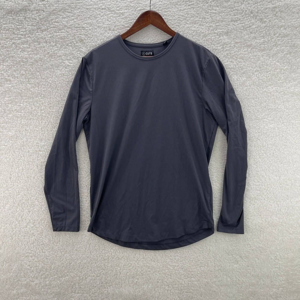 Cuts Shirt Mens Large Gray Curve Hem Long Sleeve Tee Crew Neck Essential Basic