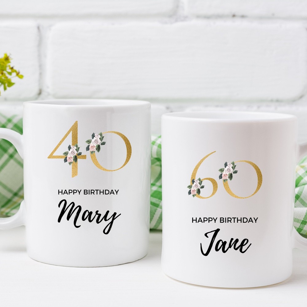 Personalised Birthday Mug With Name And Age Birthday Coffee Mug Feminine