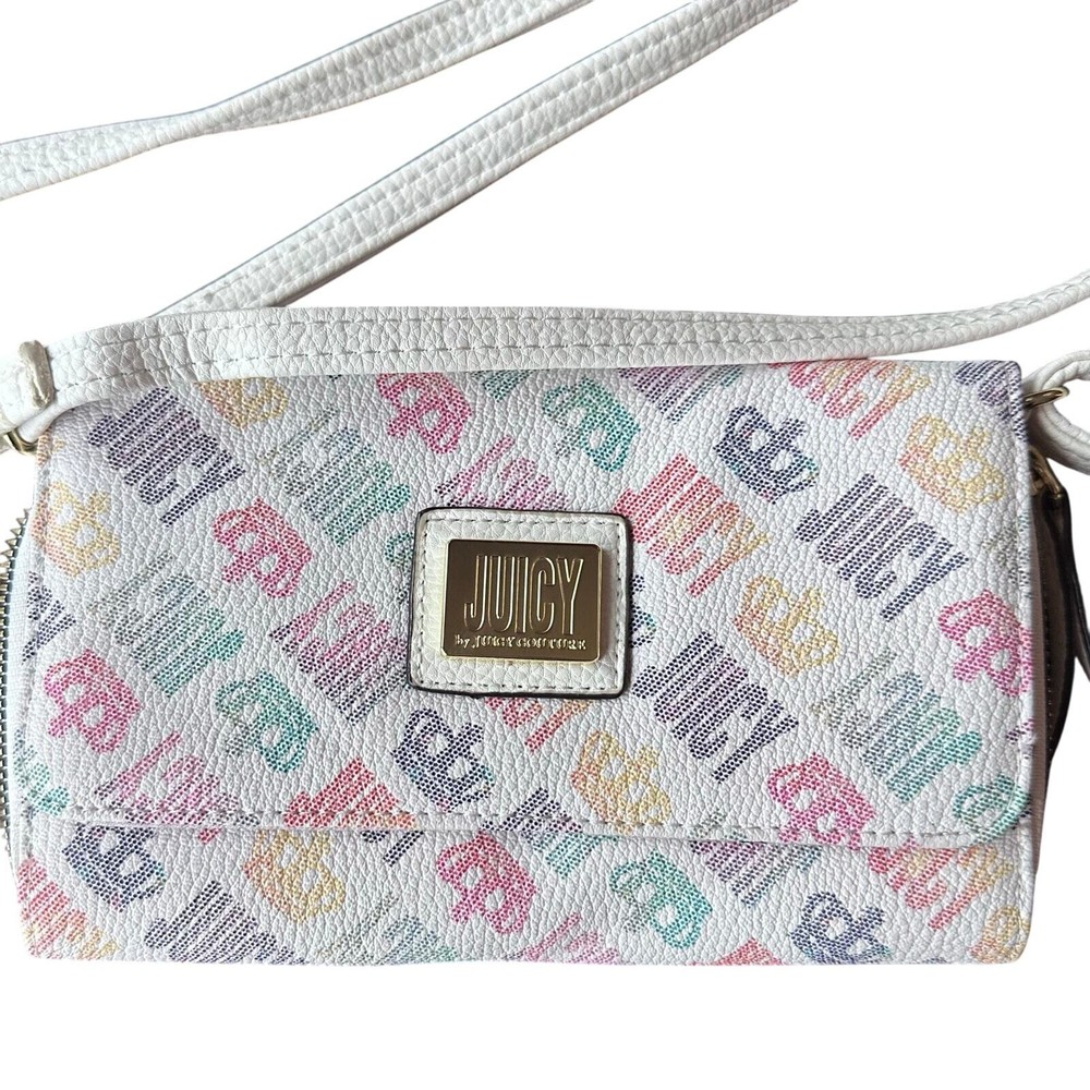 Juicy by Juicy Couture Women's Wallet White Crossbody Bag Rainbow Purse y2k