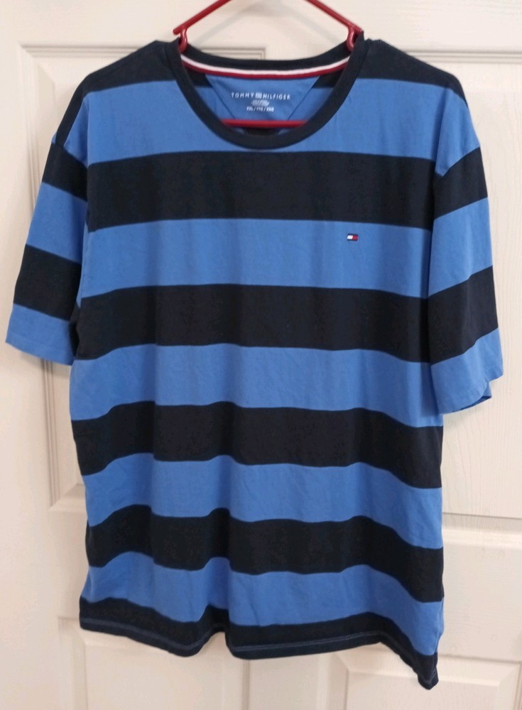 Tommy Hilfiger XXL  Men's Short Sleeve Knit Blue Striped Tshirt