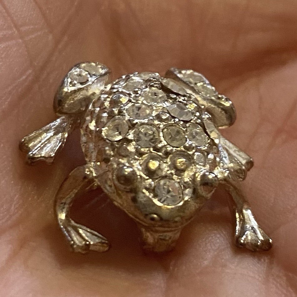 Frog Brooch Pin & Pendant Rhinestone Figural Silver Tone Vintage Style Pin