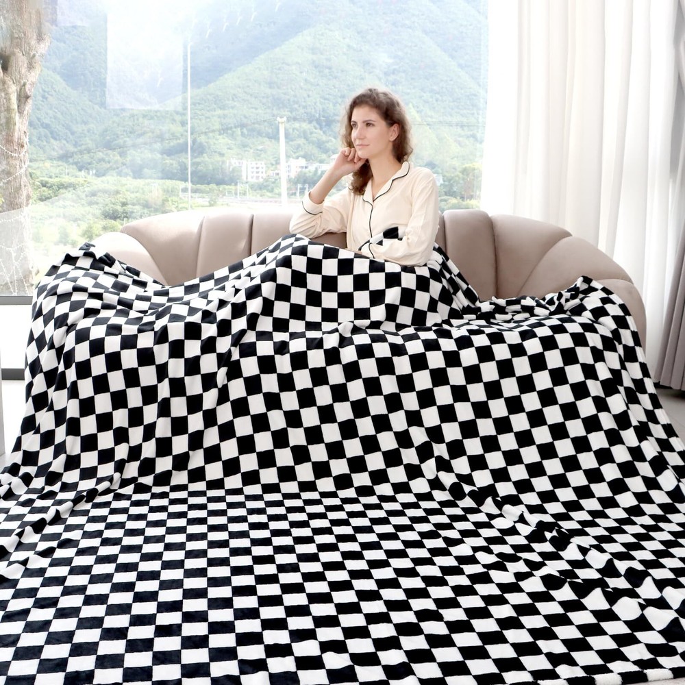Black Blanket Checkered Twin Blankets Soft Checkerboard Throw Blankets Home D...