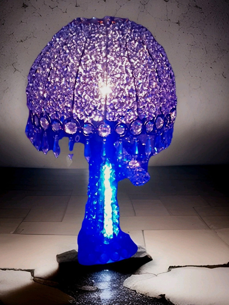 vintage original handmade Blue Crystal Art Deco Dome Table Lamp with Switch
