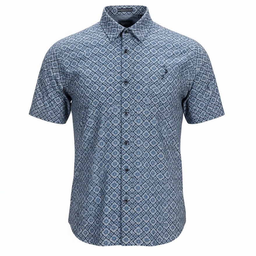 7 Diamonds Rivers of Babylon Men's Large Blue Geometric 4-Way Stretch Shirt