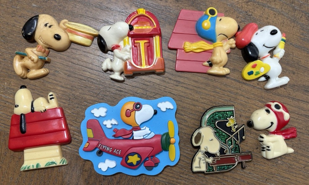 Vintage 1950s and 1960s Peanuts Snoopy Magnets - Lot Of 8 In Great Condition