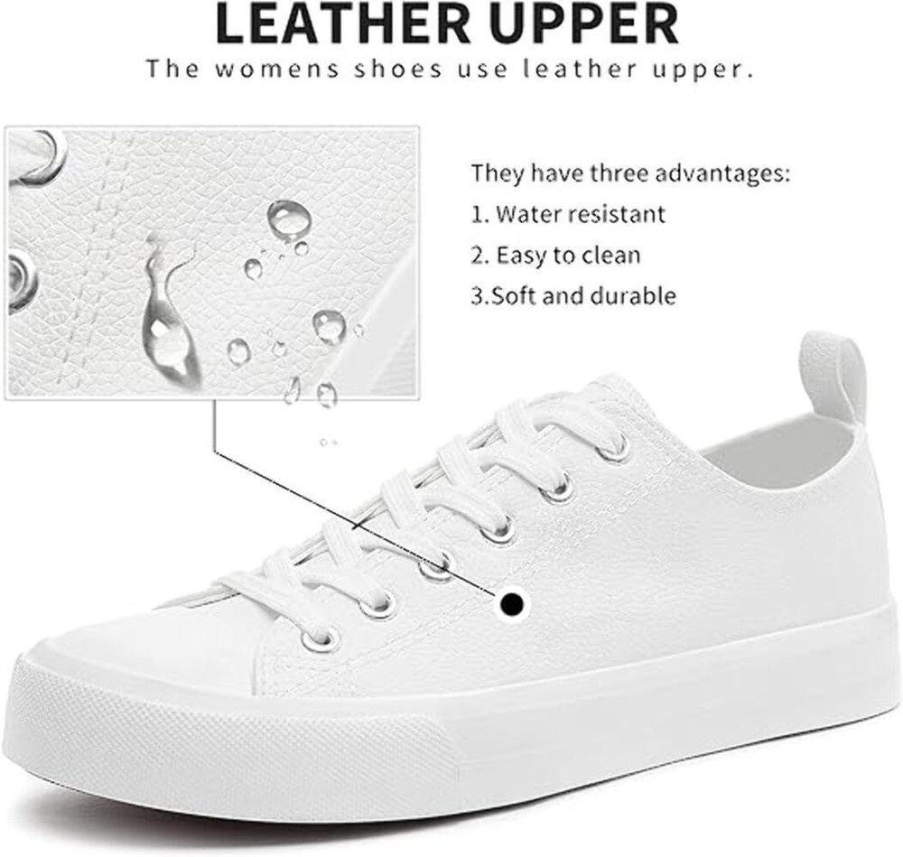 FRACORA Women's PU Leather Tennis Shoes Low Top lace up Casual Shoes Comfortable