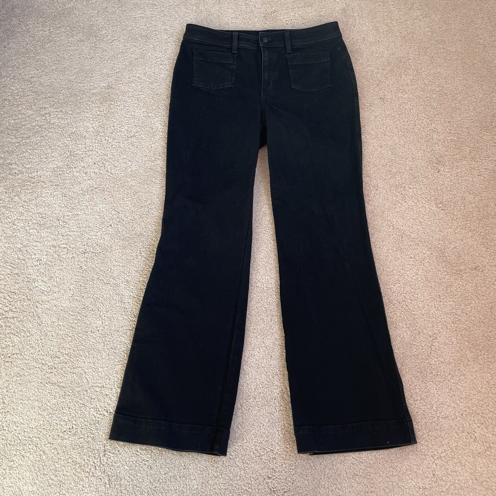 Talbots Jeans Womens 10 (Fit 32x30) Black Flare High Rise Stretch Retro Y2K