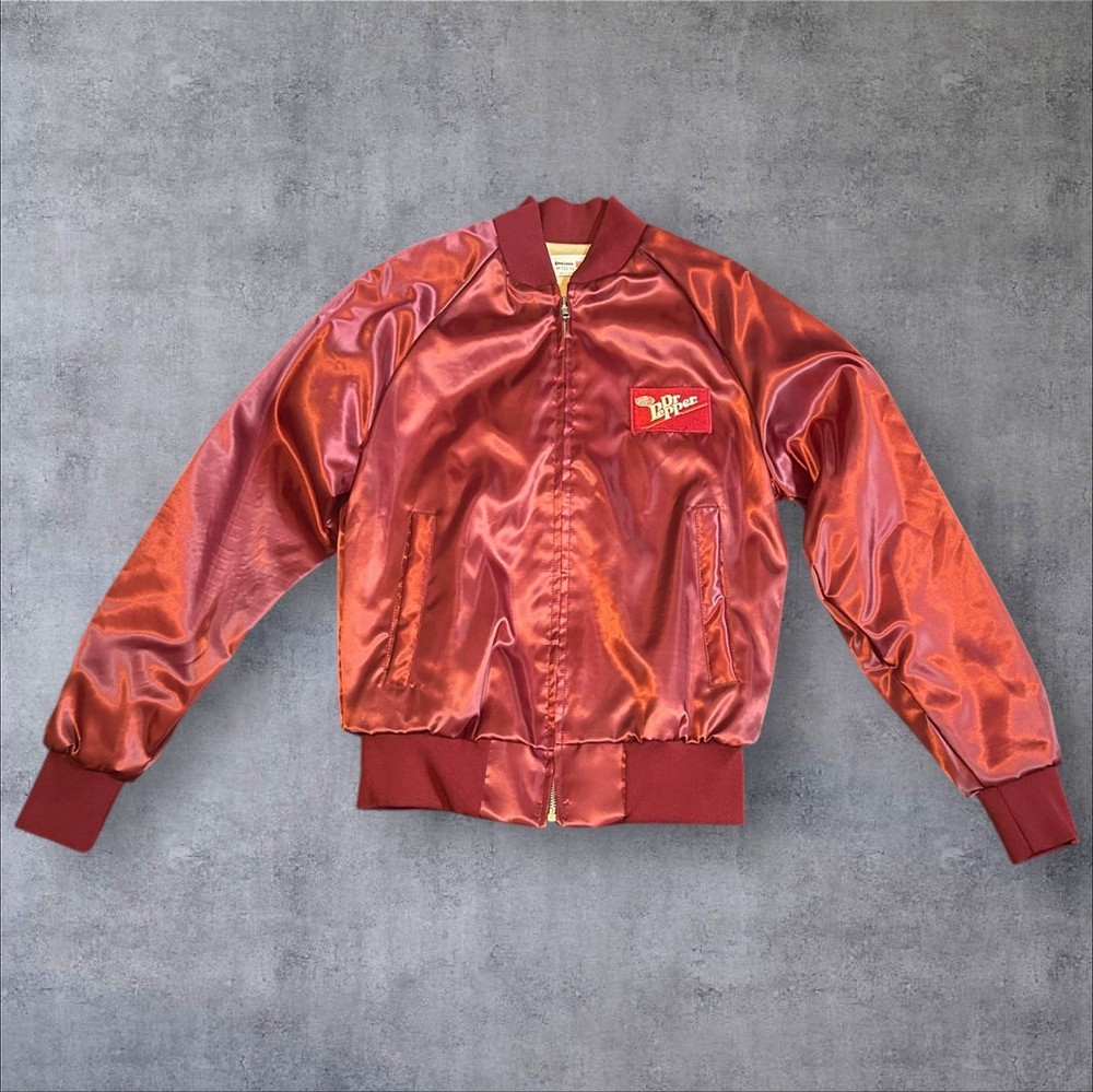 VTG 80’s Dr Pepper Soda Satin Bomber Jacket Made In USA Vintage Men’s Size Small