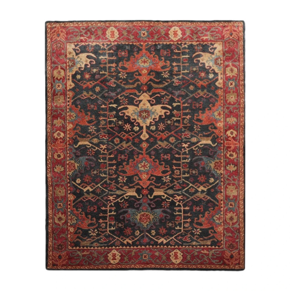 Hand Tufted 100% Wool Handmade Area Rug-Dark Blue, Wine, Orange Carpet Rug