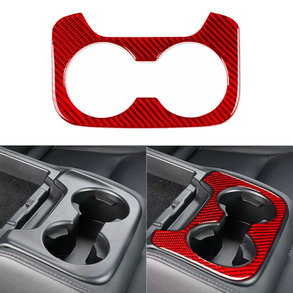 Red Carbon Fiber Rear Water Cup Holder Panel Cover Trim For Mazda CX-9 CX9 16-23