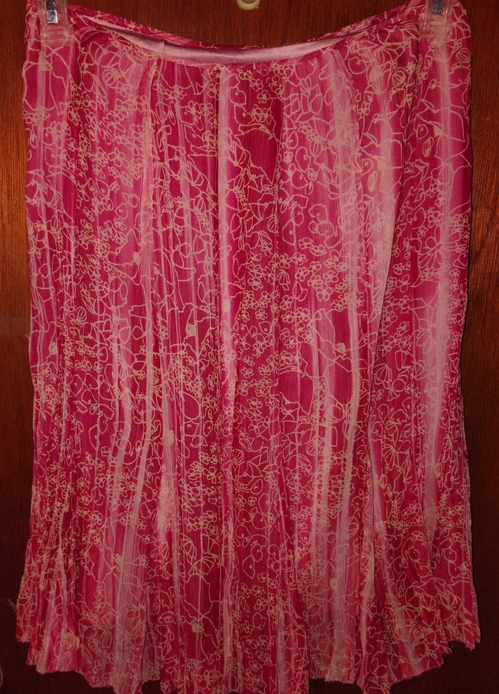 Elie Tahari Long Pleated Pink White Floral Women's Skirt Spring Summer Casual