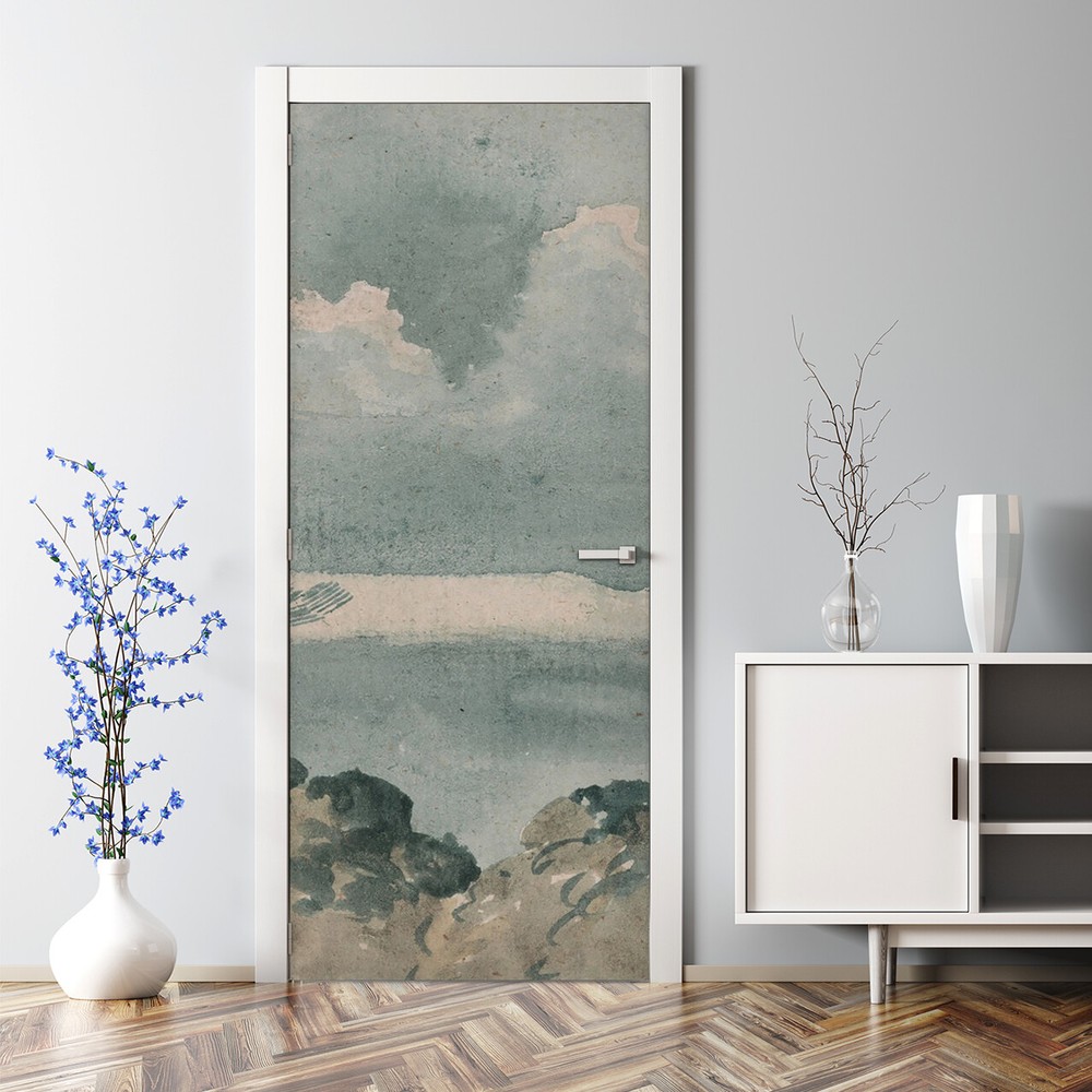 Vintage Clouded Sky Scene Removable Repositionable Door Decal Self-Adhesive Art