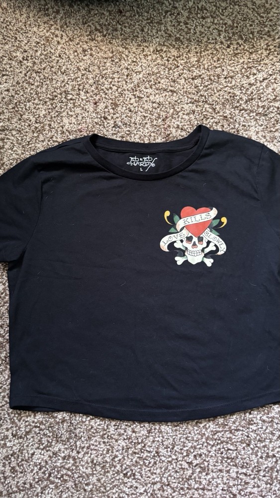 Ed Hardy Men's Black Skull Graphic Print Crew Neck Short Sleeve T-Shirt L