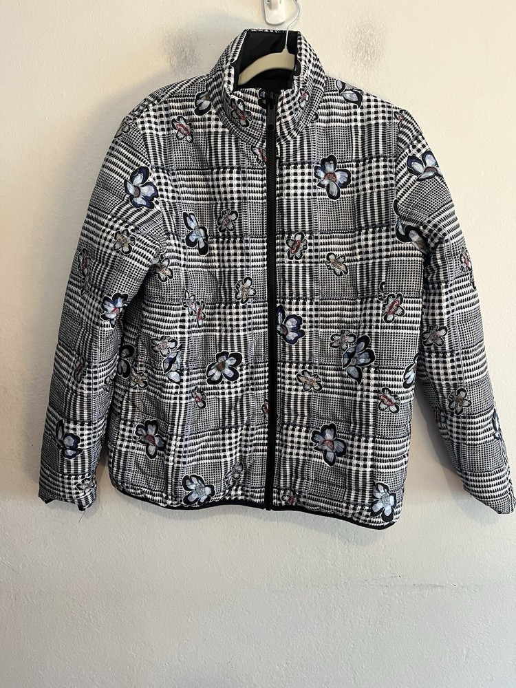Vera Bradley Reversible Plaid Black Blue Floral Puffer Jacket Medium/Large