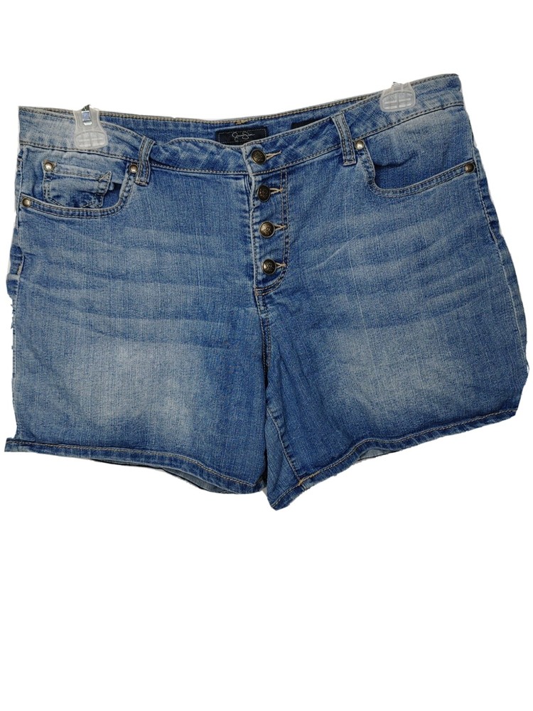 JESSICA SIMPSON Womens Sz 32 Vtg High Waist Short Denim Jean Shorts Button Fly
