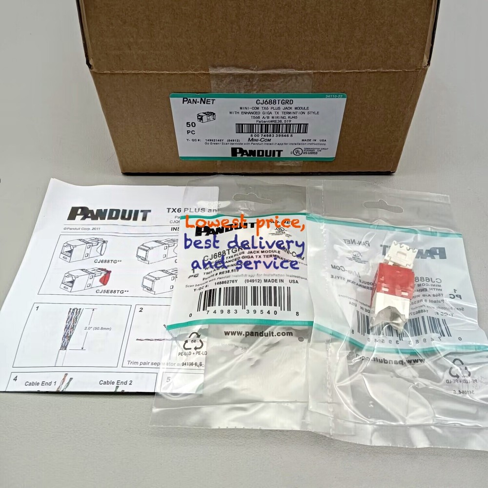 1PC For Panduit Giga TX Cat6 jack Red CJ688TGRD BOX OF 50. Free shipping！