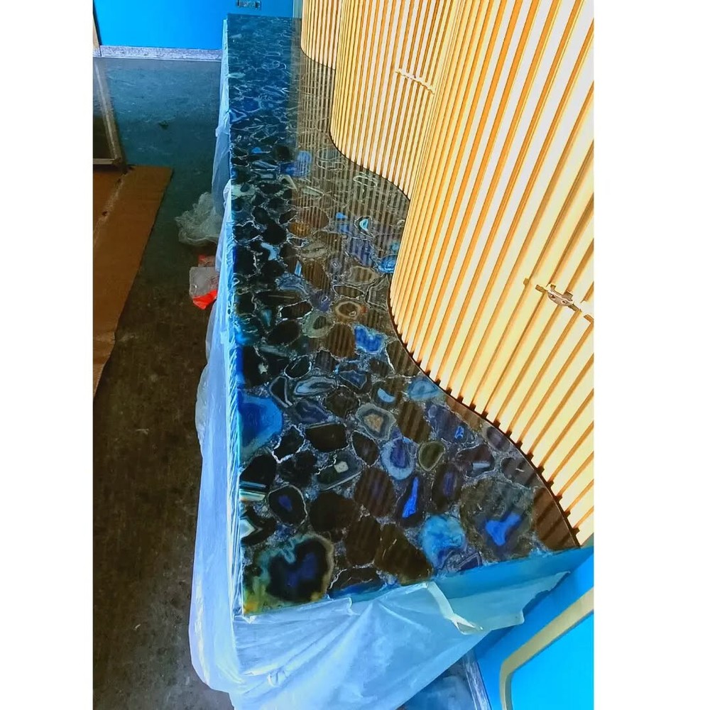 Modern Blue Geode Agate Countertop for Kitchen & Bar Decor