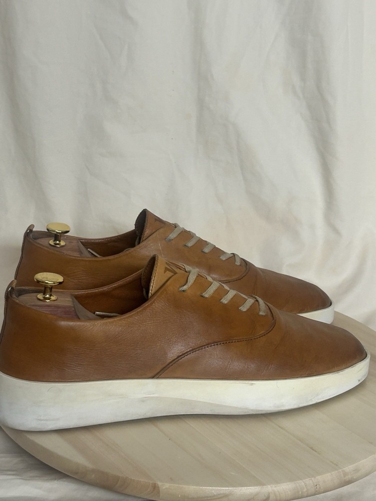 Wolf & Shepherd Men’s Cruise Brown Leather Lace-Up Sneakers White Sole US 12