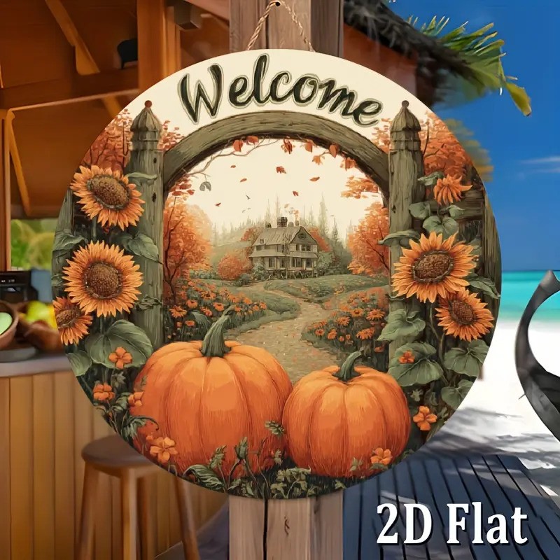 Halloween Pumpkin Haunted House Round Aluminum Sign Spooky