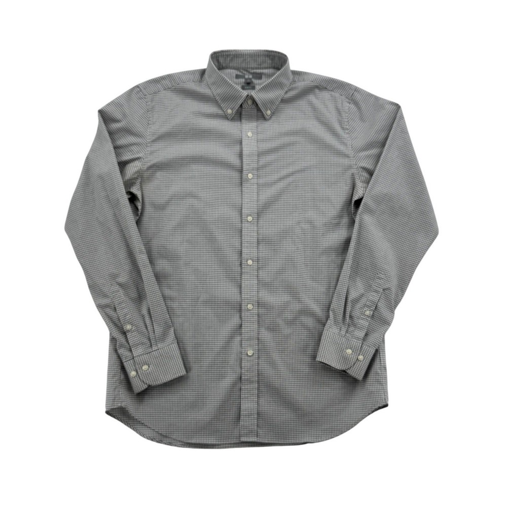 Mens Uniqlo Slim Fit Button Down Shirt Large Grey Micro Check Long Sleeve L