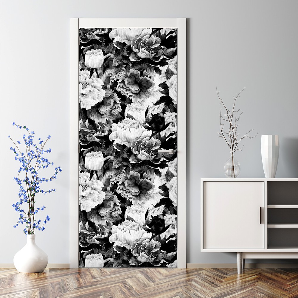 Dark roses floral removable Door sticker white mural Self Adhesive Peel & Stick
