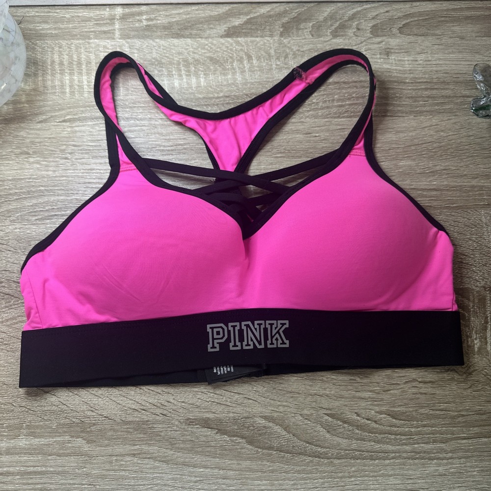 Pink By Victoria’s Secret, Hot Pink And Black Ultimate Sports Bra Size Medium