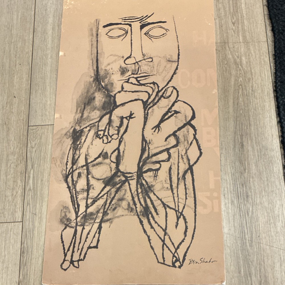 Ben Shahn Signed Original Modern Figure Drawing Ink on Paper Unframed