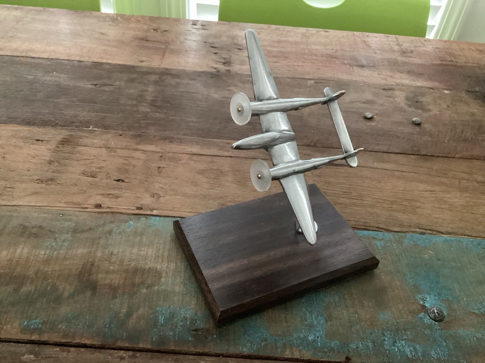Vintage  Aluminum WW2   Desk Top Lockheed P-38  Lightening Fighter Plane