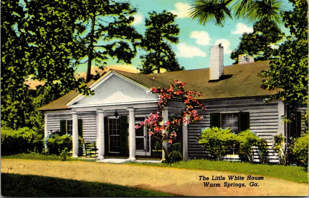 Dr Jim Stamps Postcard Little White House Warm Springs Georgia Linen
