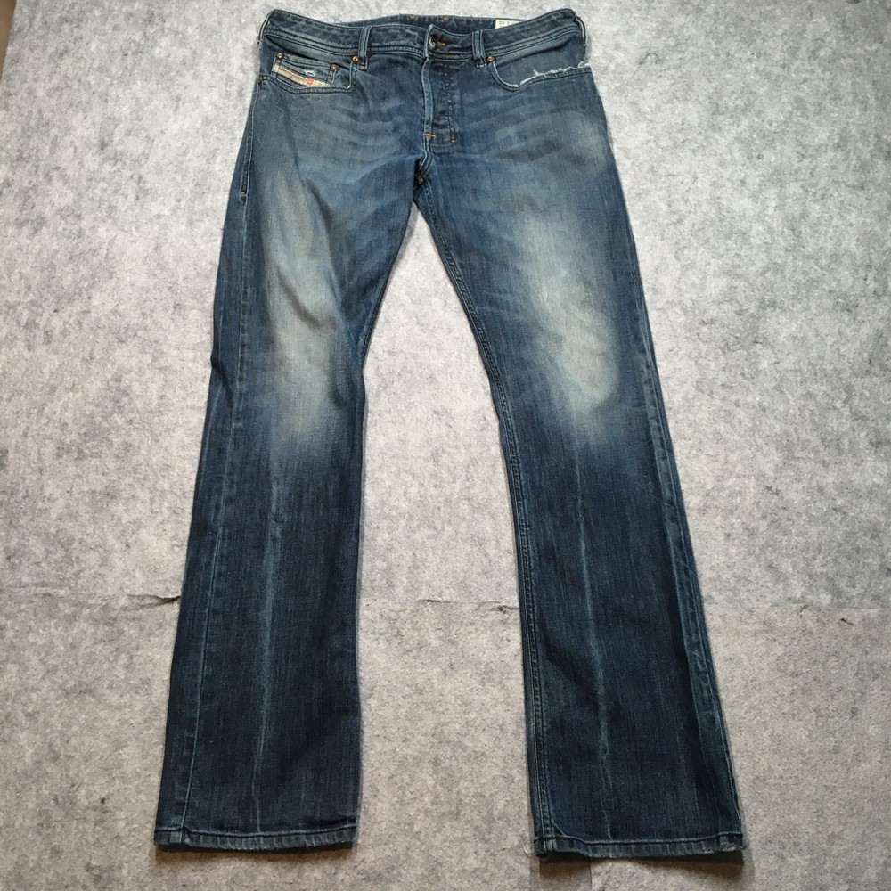 Diesel Zatiny Bootcut Stretch Jeans Mens 33x32 Blue Distressed Wash Faded