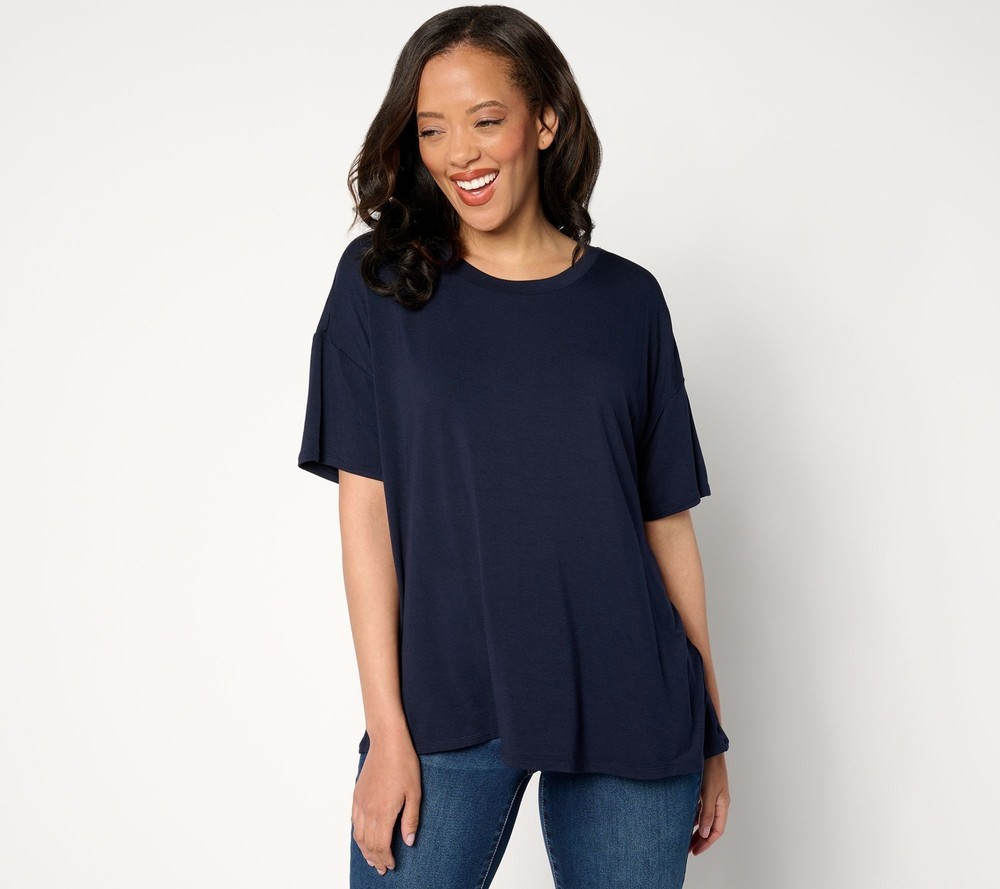 nicole by Nicole Miller Women's Top Sz S Luxe Modal Drop Shoulder Blue A653450