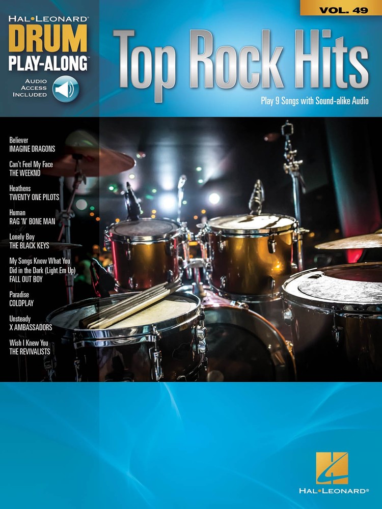 Top Rock Hits for Drum Play-Along Vol 49 Sheet Music Song Book Online Audio Pack