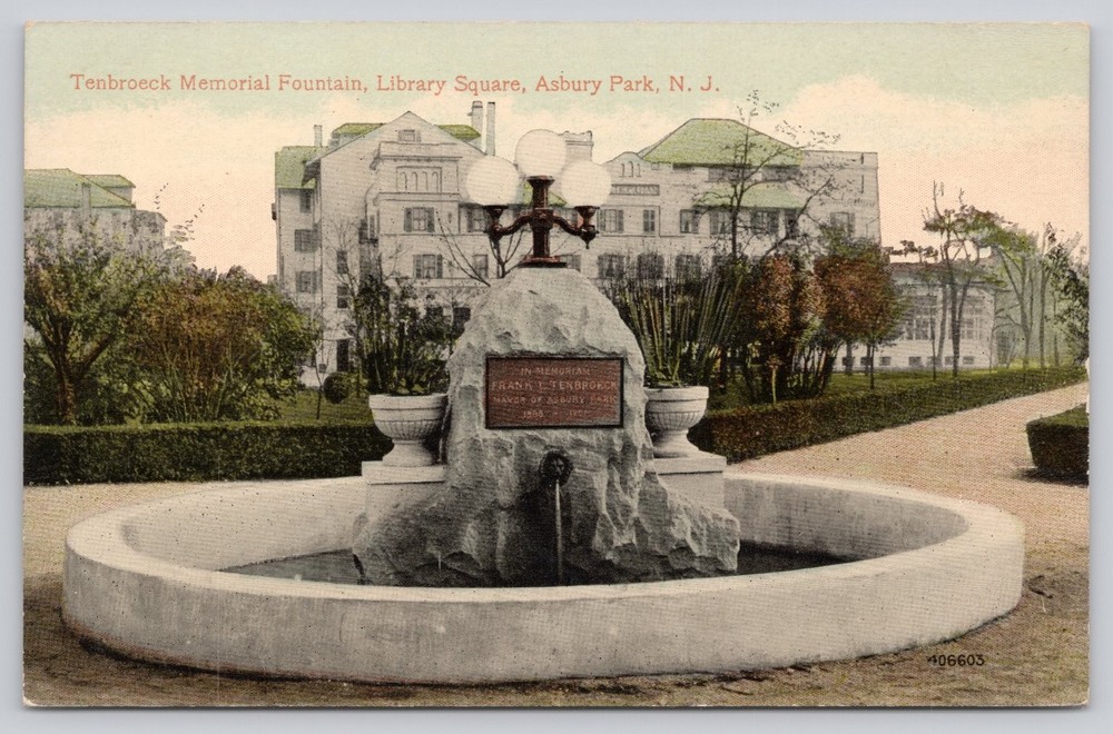 Tenbroeck Memorial Fountain Asbury Park NJ Postcard Leighton & Valentine