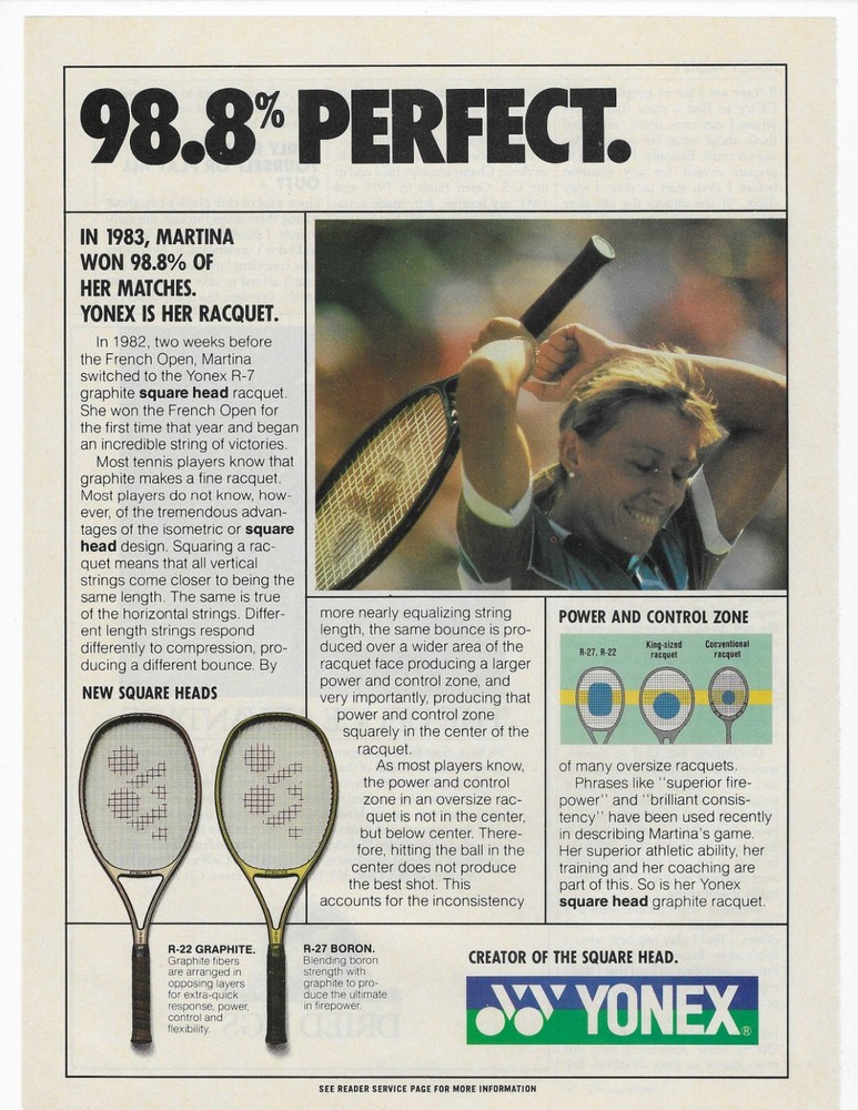 Tennis Martina Navratilova  Yonex  Original Print Ad