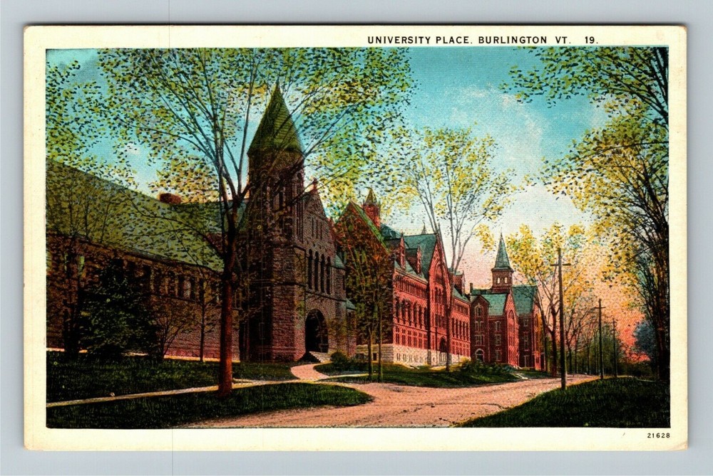 Burlington VT-Vermont, University Place Vintage Souvenir Postcard