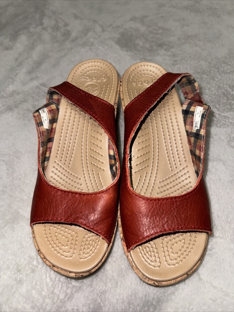 Crocs Women's A-Leigh Slingback Wedge Sandal Rust Size 6
