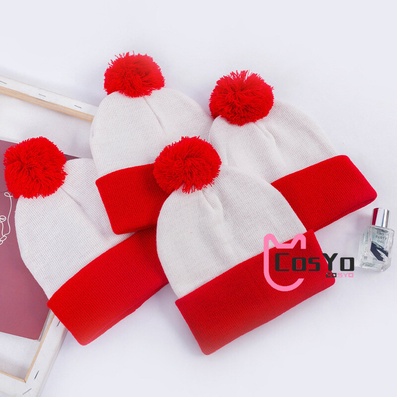 Where's Wally Waldo Costume Winter Warm Beanie Christmas Red White Knitted Hat