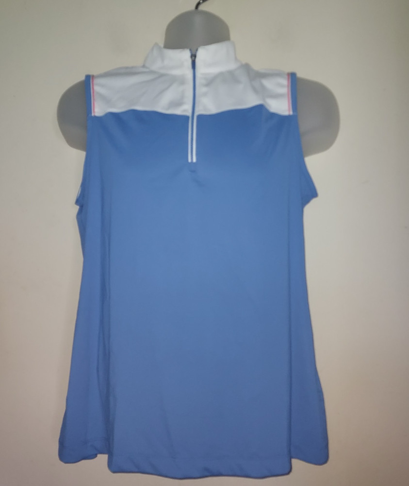 EP New York (EPNY) Women's Golf Shirt Large Sleeveless 1/4 Zip  Casual Wht Blue