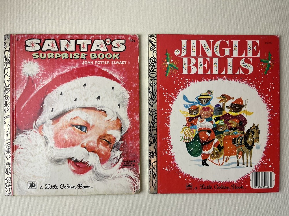 2 Vintage Little Golden Christmas Books - Santas Surprise & Jingle Bells