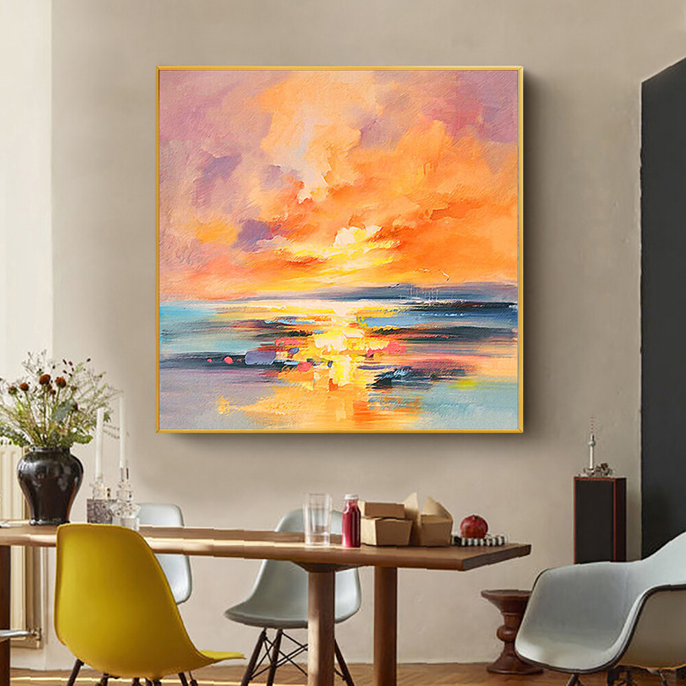 Handmade Abstract Sunset Oil Painting On Canvas Modern Landscape Wall Art