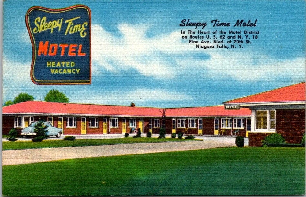 Sleepy Time Motel Niagara Falls NY Vintage Linen Postcard 1955