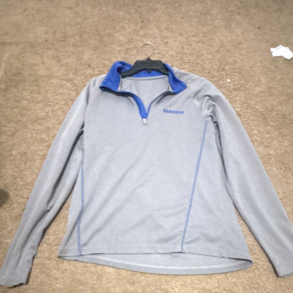 Samsung Gray Blue 1/4 Zip Long Sleeve Men's Activewear Top Logo Accent