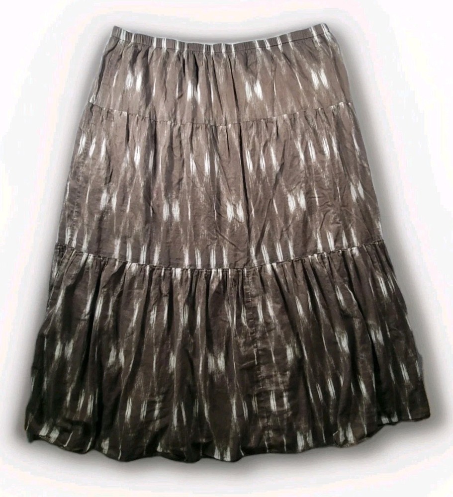 Talbots Womens 3X Plus Pull On Maxi Skirt Lined Brown Tiered