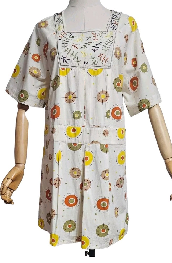GUDRUN SJODEN Colorful Organic Cotton Mini Dress-Tunic/Floral Print/ Embroidery