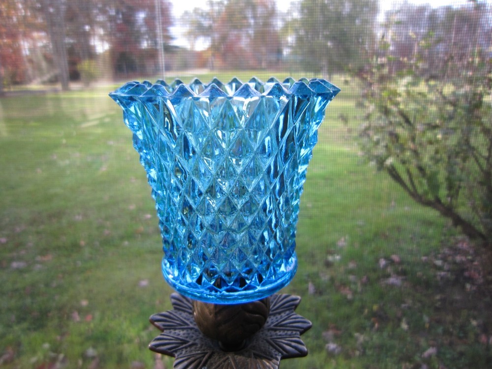 Vintage Homco Home Interiors Blue Diamond Point Cut Votive Cup Peg Holder Sconce