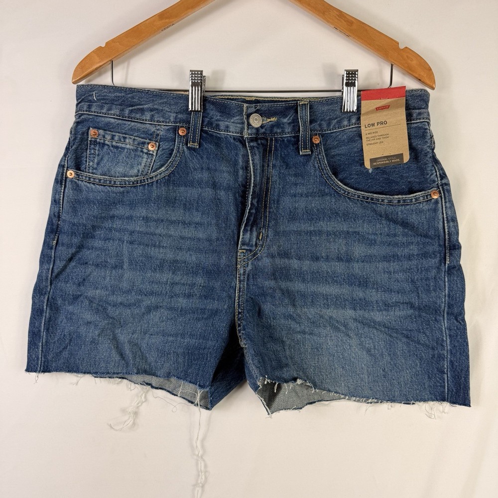 Levis Low Pro Straight Shorts Womens 30 Blue Cotton Mid Rise Cut Off 100% Cotton