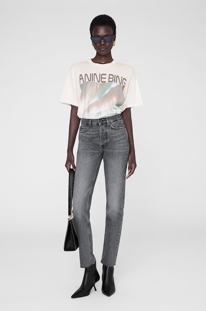 Women ANINE BING Print Letter Aurora Cotton Short Sleeve T-Shirt