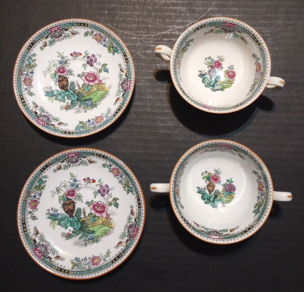 2-Vintage Spode Copelands Soup Bowls and Saucer Rare Pattern Signed CS 254