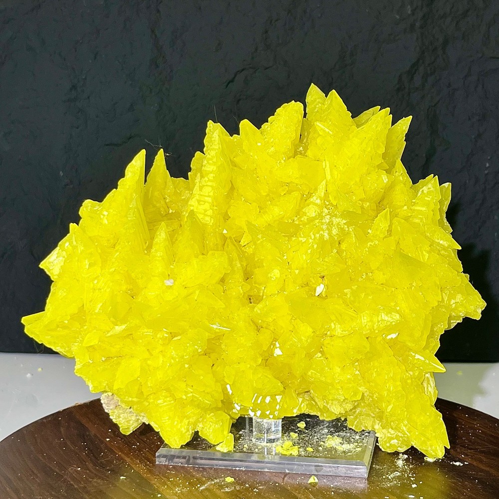 Yellow Sulfur Crystal Cluster - Natural Mineral Specimen with Stand - 7.7LB
