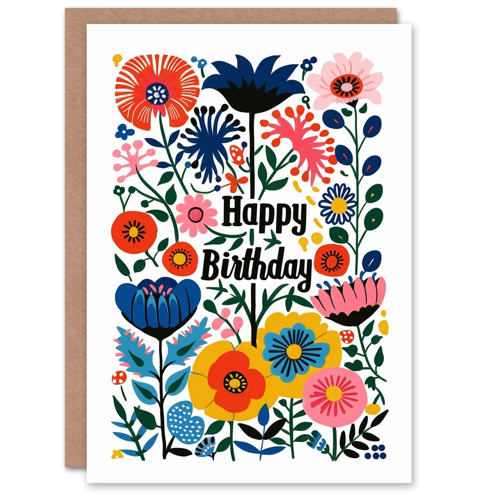 Birthday Card Flower Pattern Bright Floral Design For Her Woman Greeting Card